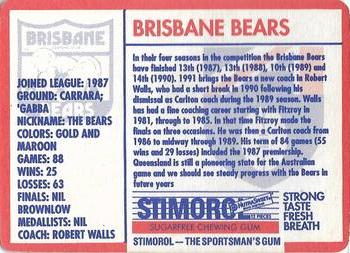 1991 Scanlens Stimorol #144 Brisbane Bears Back